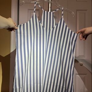 Navy blue and white striped dress